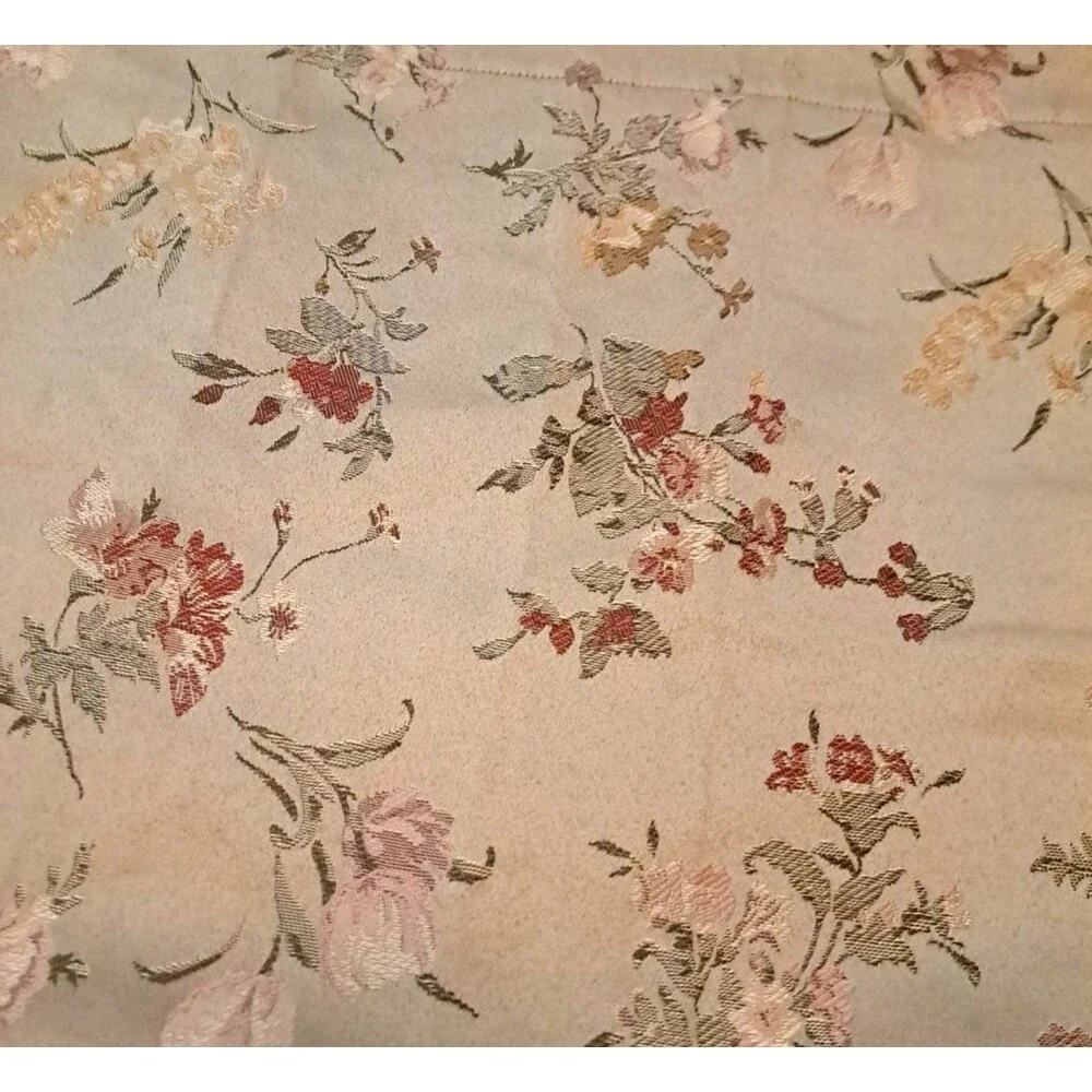 Gold Floral Curtain Panel Knit Embroidered Wild Flower Elegant Cottage 84x54